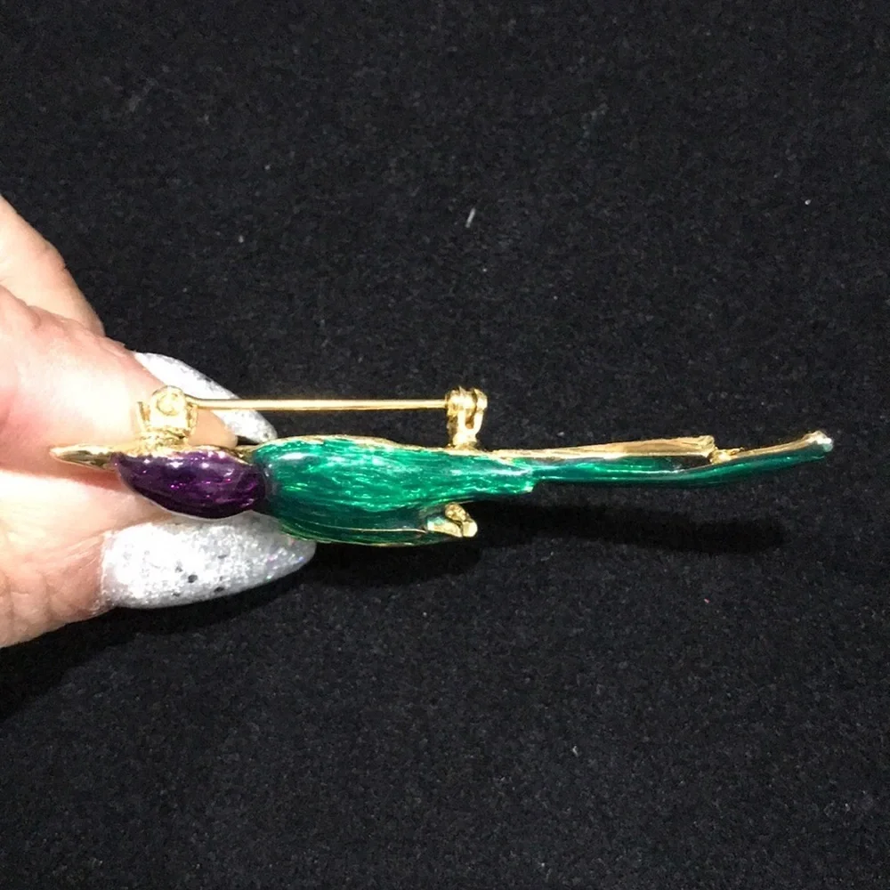 Vintage Purple/Green Enamel Hummingbird Brooch